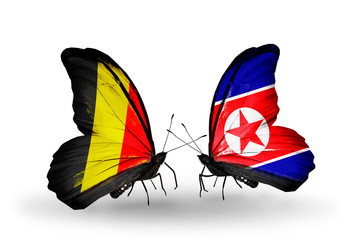 Two butterflies with flags Belgium and  North Korea