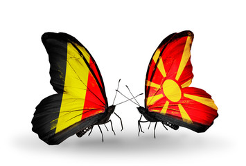 Two butterflies with flags Belgium and Macedonia