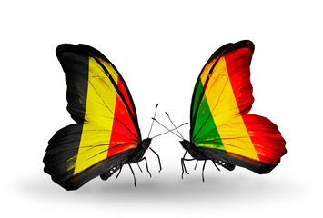 Two butterflies with flags Belgium and  Mali