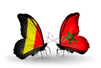 Two butterflies with flags Belgium and Morocco