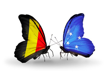 Two butterflies with flags Belgium and Micronesia