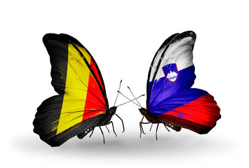 Two butterflies with flags Belgium and Slovenia