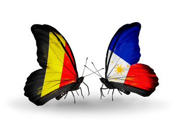 Two butterflies with flags Belgium and Philippines