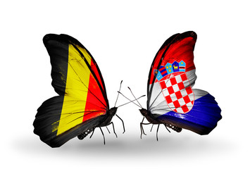 Two butterflies with flags Belgium and Croatia