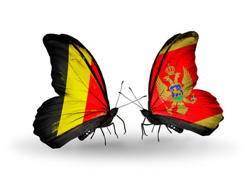 Two butterflies with flags Belgium and Montenegro
