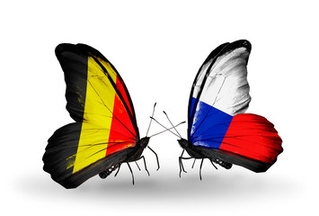 Two butterflies with flags Belgium and Czech