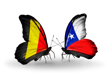 Two butterflies with flags Belgium and Chile