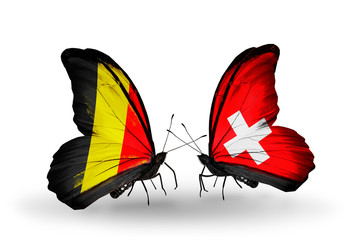 Two butterflies with flags Belgium and Switzerland