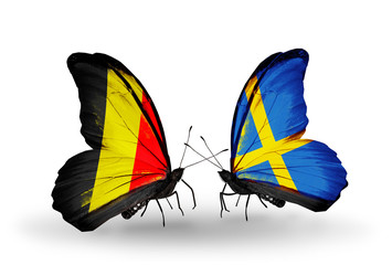 Two butterflies with flags Belgium and Sweden