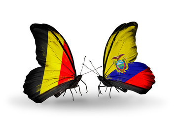 Two butterflies with flags Belgium and Ecuador