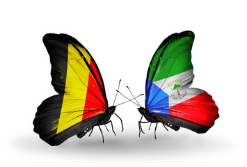 Two butterflies with flags Belgium and Equatorial Guinea