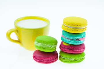 Colorful macarons set on table