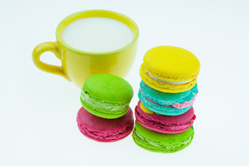 Colorful macarons set on table