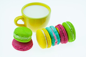 Colorful macarons set on table