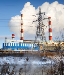 Obraz premium winter view of the thermal power plant