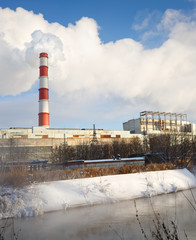 Obraz premium winter view of the thermal power plant