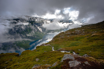 The summer view of Trolltunga in Odda, Norway