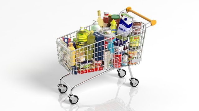 Full with products supermarket shopping cart