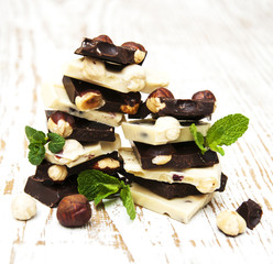 Dark and white chocolate with nuts