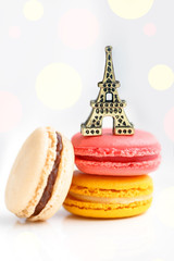 Colorful French pastry on a white background.