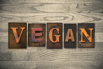 Naklejka premium Vegan Concept Wooden Letterpress Type