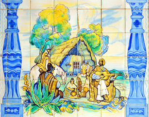 Escena de gauchos, azulejo decorativo