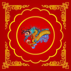 Red chinese dragon on red background