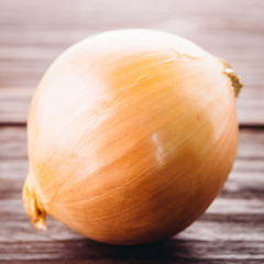 Onion on wood background