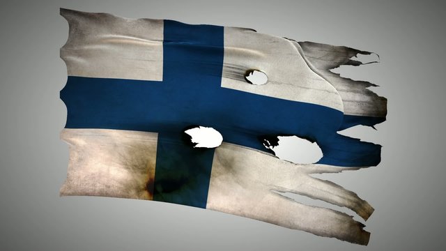 Finland perforated, burned, grunge waving flag loop alpha