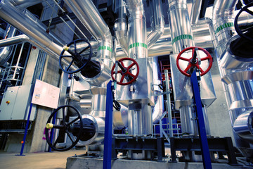 Industrial zone, Steel pipelines in blue tones