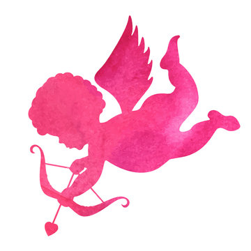 watercolor silhouette of an angel.watercolor painting on white b