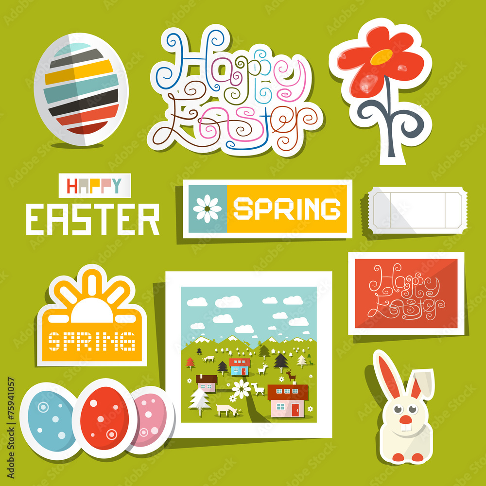 Poster vector easter symbols - objects set