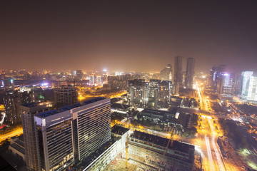 Fototapeta na wymiar skyline,buildings and cityscape of modern city,hangzhou,during s