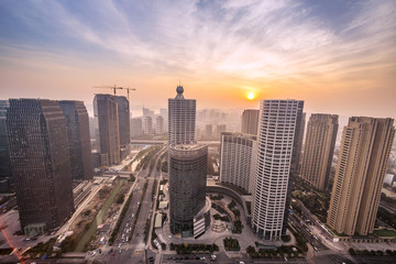 Fototapeta premium skyline,buildings and cityscape of modern city,hangzhou,during s