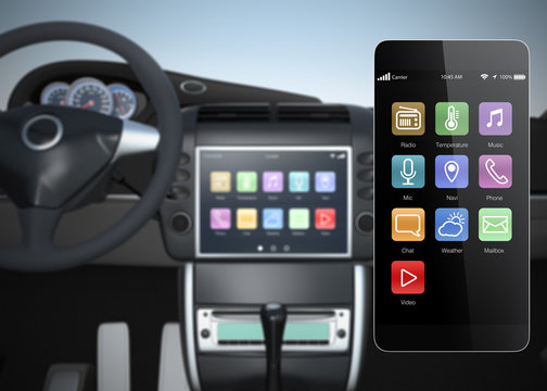 Car Multimedia Console Synchronized With Smart Phone