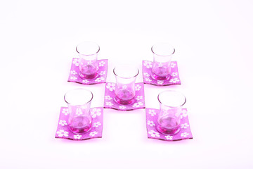 Pembe Cam Çay Bardağı