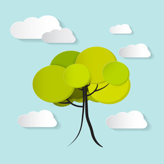 Vector Tree with Clouds Illustration