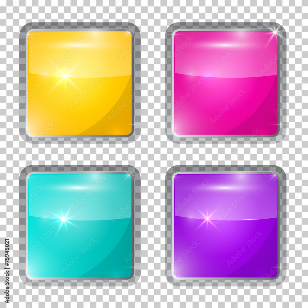 Poster transparent vector colorful rounded squares glass buttons
