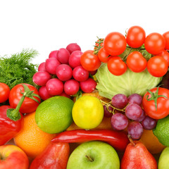 Collection of vegetables and fruits isolated on white background