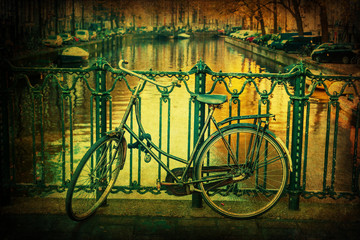 Fototapeta na wymiar nostalgisch texturiertes Bild eines Fahrrades in Amsterdam