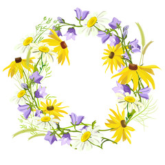 wreath of summer wildflowers isolated