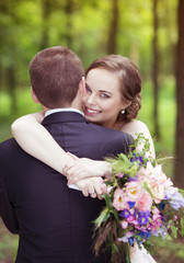 Wedding couple on a walk