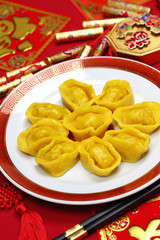 homemade chinese gold ingot dumplings, spring festival food