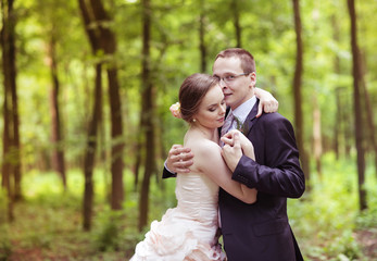 Wedding couple on a walk