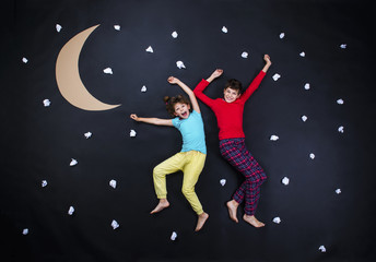 Adorable children getting ready for night sleep