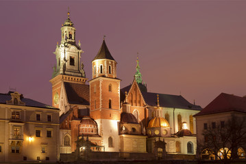 Fototapeta na wymiar Night view of the cathedral , Krakow, Poland