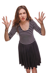 woman angry waving her hands isolated white background