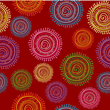 Ethnic seamless pattern in bright color with circular shapes