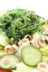 wakame seaweed salad on white background 