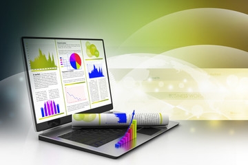 Laptop showing a financial report
